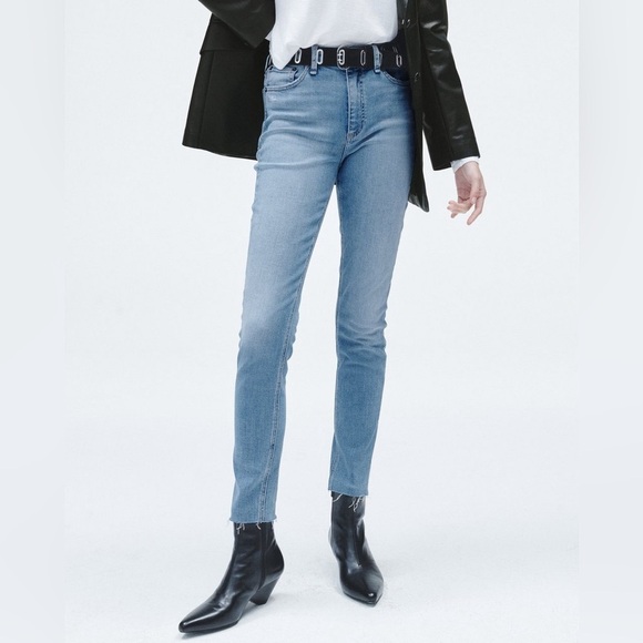 Rag & bone Nina Full Length Skinny Jeans in Levee Medium Wash with Raw Hem - Picture 1 of 10